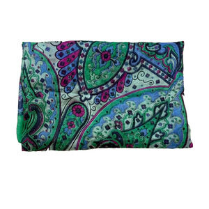 Large Peacock Paisley Medallion Silk Scarf 38 x 38 Green Blue Red Purple